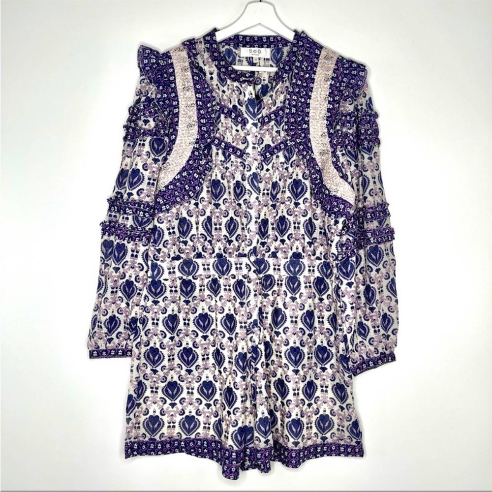 Sea New York Brigitte Border Long Sleeve Romper Size 12 Multicolor Purple NWOT - Picture 6 of 16